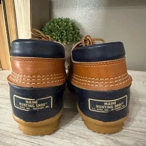 LL BEAN Vintage Womens Maine Hunting Shoe Snow Rain Boots Tan/Navy Blue 6
